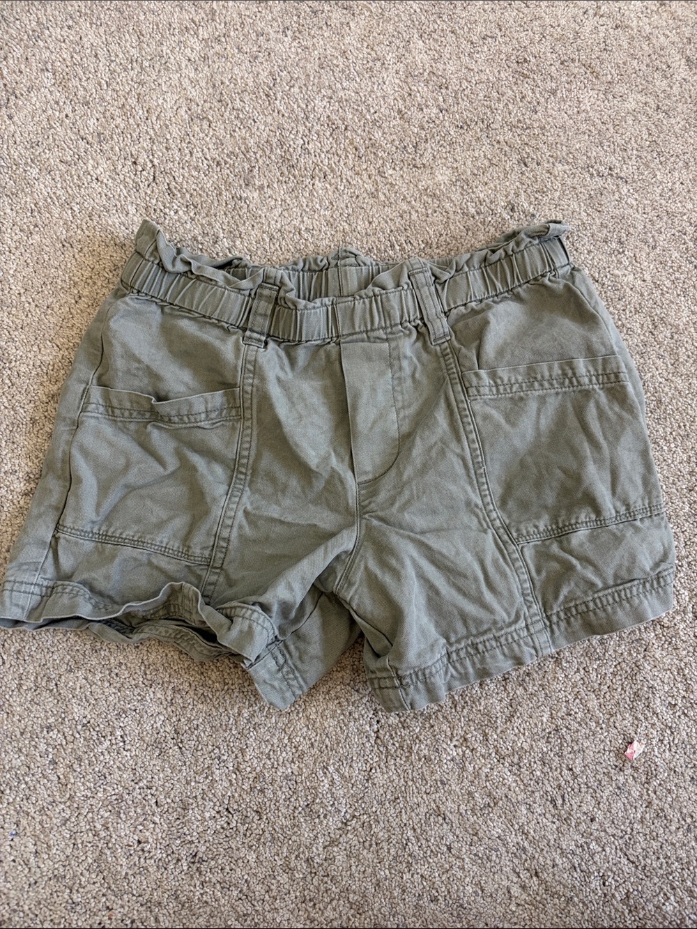 Girl’s Olive Green Utility Drawstring Shorts. Abercrombie Kids.